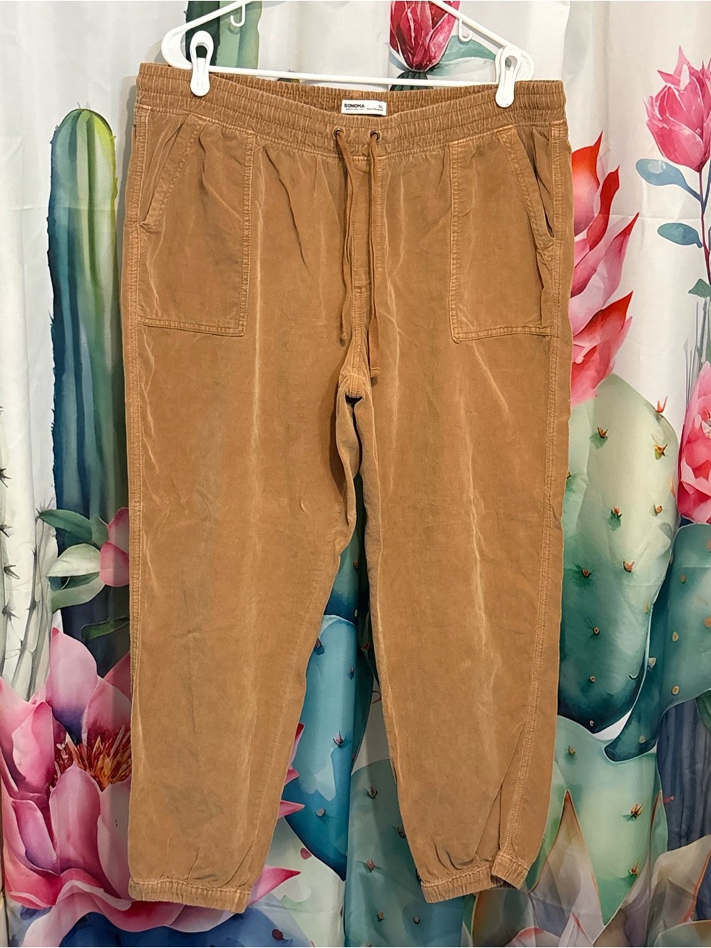 Sonoma Women's Brown Solid Corduroy Cotton Jogger Pants Pockets Drawstring 2XL